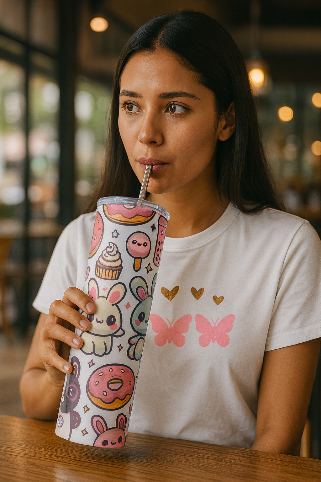 Cute Bunny & Donut Insulated Tumbler with Straw – 20oz