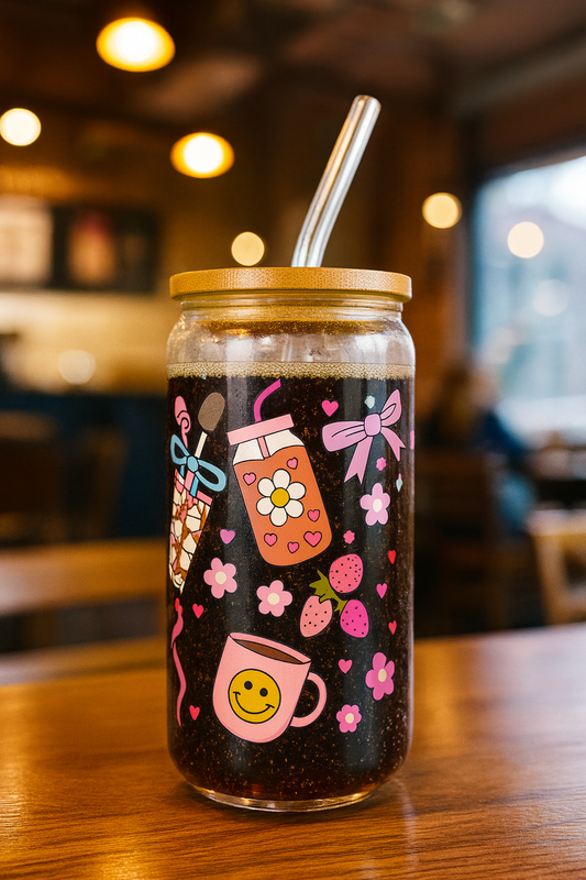 Glass Jar Cup with Bamboo Lid & Straw – 16oz
