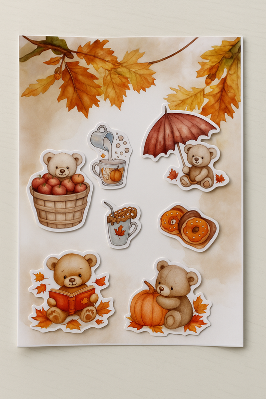 Cozy Autumn Bear Sticker Sheet