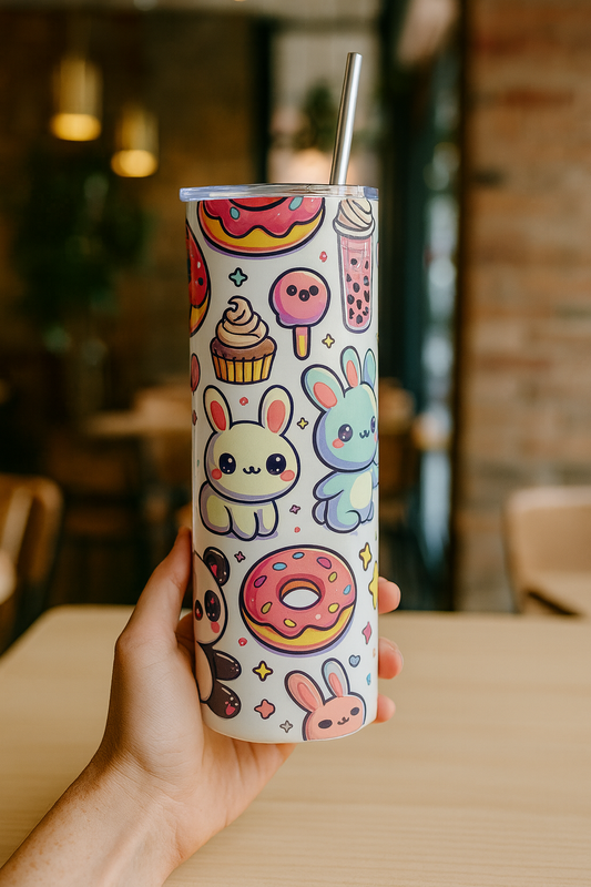 Cute Bunny & Donut Insulated Tumbler with Straw – 20oz