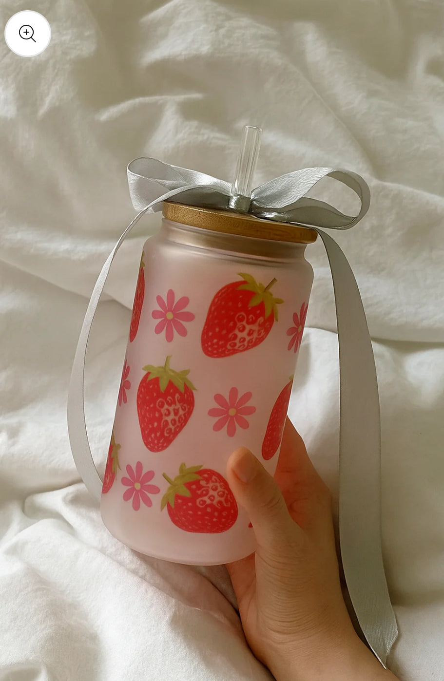 `Strawberry Sweet Frosted Glass Jar – 16oz