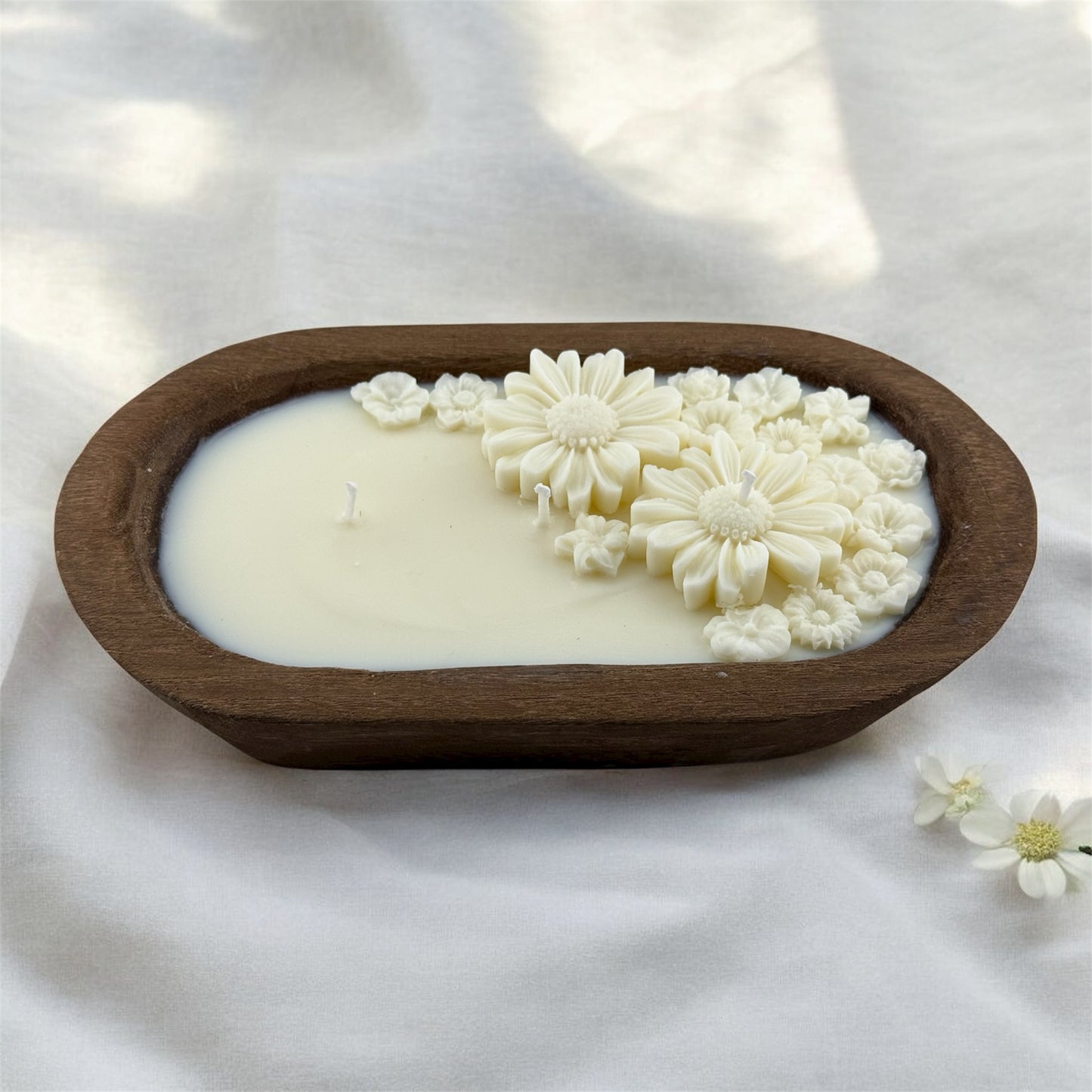 Rustic Vanilla Floral Dough Bowl Candle