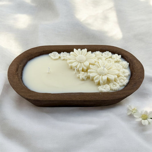 Rustic Vanilla Floral Dough Bowl Candle