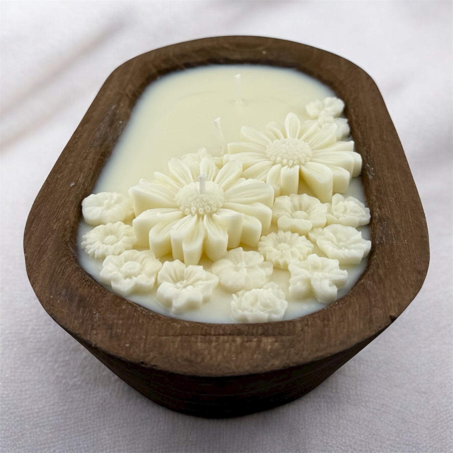 Rustic Vanilla Floral Dough Bowl Candle